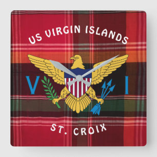 USVI-vlag van de Maagdeneilanden St. Croix Madras  Vierkante Klok