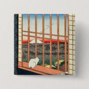 Utagawa Hiroshige - Asakusa Rijstvelden Vierkante Button 5,1 Cm