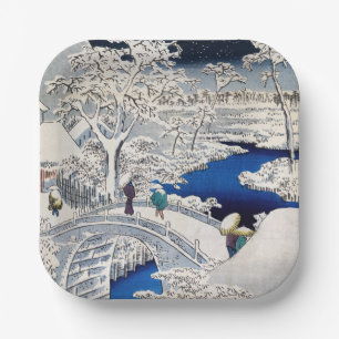 Utagawa Hiroshige - Drum Bridge in Meguro Papieren Bordje