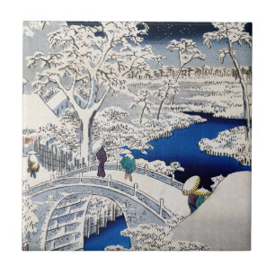 Utagawa Hiroshige - Drum Bridge in Meguro Tegeltje