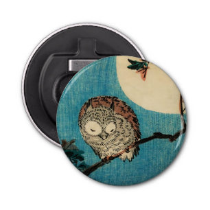 Utagawa Hiroshige - Horned Owl on Maple Branch Button Flesopener