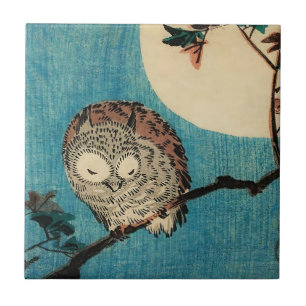 Utagawa Hiroshige - Horned Owl on Maple Branch Tegeltje