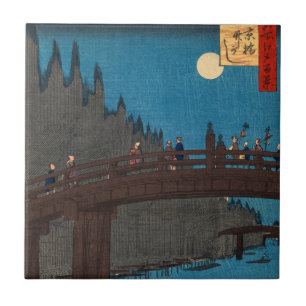 Utagawa Hiroshige - Kyoto Bridge door Moonlight Tegeltje