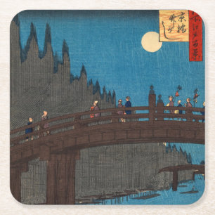 Utagawa Hiroshige - Kyoto Brug in het maanlicht Vierkante Kartonnen Onderzetter