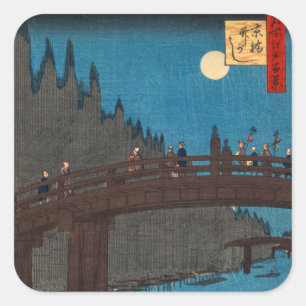 Utagawa Hiroshige - Kyoto Brug in het maanlicht Vierkante Sticker