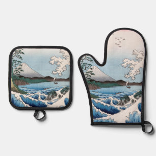 Utagawa Hiroshige - Zee van Satta, provincie Surug Ovenwant & Pannenlap Set