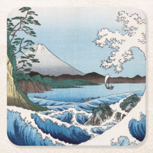 Utagawa Hiroshige - Zee van Satta, provincie Surug Vierkante Kartonnen Onderzetter