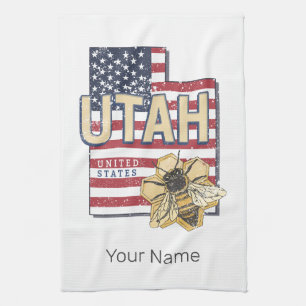 Utah Bee Verenigde Staten Retro Kaart Verenigde S Theedoek