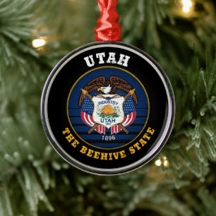 UTAH BEEHIVE STATE FLAG METALEN ORNAMENT