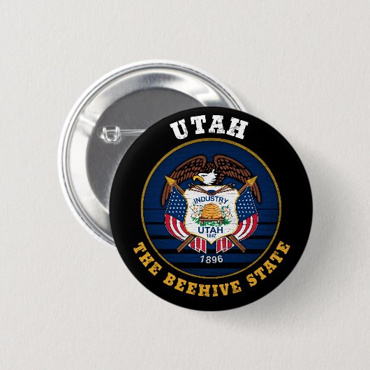 UTAH BEEHIVE STATE FLAG RONDE BUTTON 5,7 CM (Voorkant /achterkant)