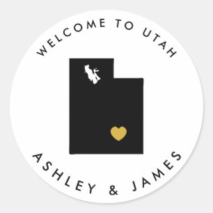 Utah Bruiloft Welkom Sticker Label, Goud & Zwart