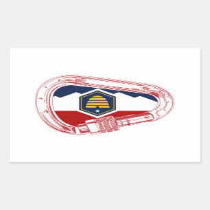Utah Flag Rock Klim Carabiner Rechthoekige Sticker