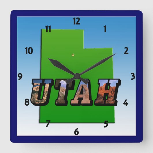Utah Map and Picture Text Clock Vierkante Klok (Voorkant)
