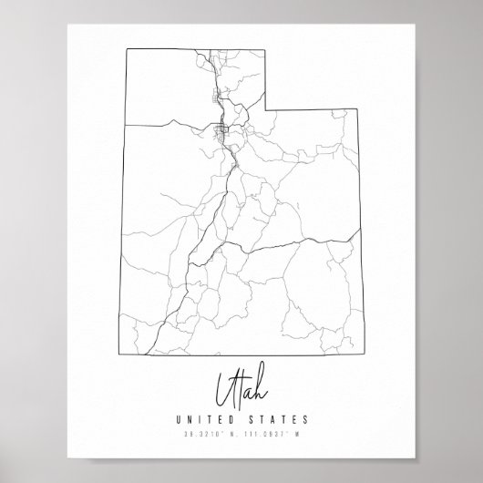 Utah Minimal Street Map Poster (Voorkant)