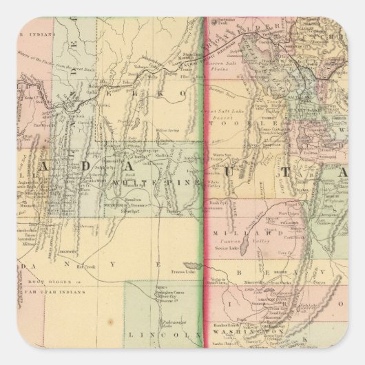 Utah, Nevada Map door Mitchell Vierkante Sticker (Voorkant)