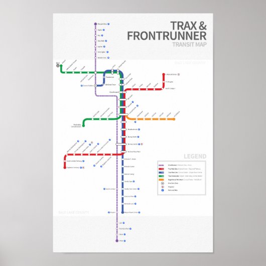 Utah Rail Transit Map Poster (Voorkant)