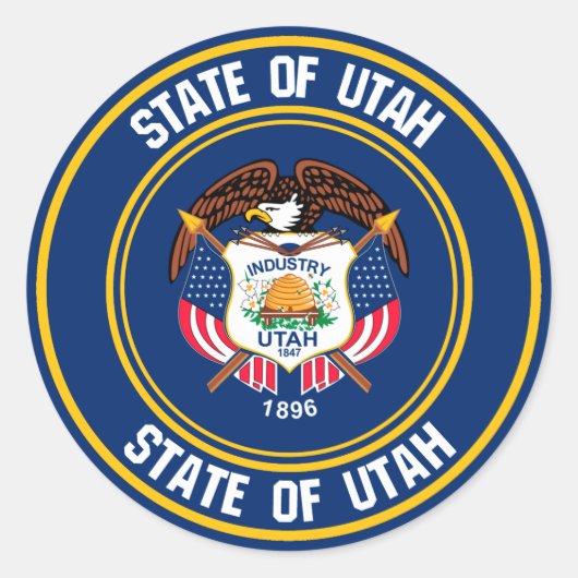 Utah Round Emblem Ronde Sticker (Voorkant)