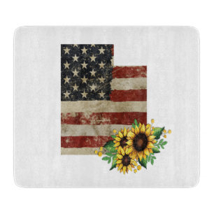 Utah State Map Amerikaanse vlag Zonnebloemglas Snijplank