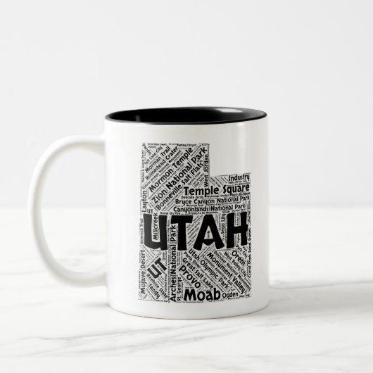Utah State Word Cloud Tweekleurige Koffiemok (Links)