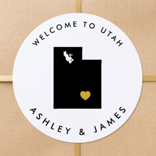 Utah Trouw Welkom Sticker Label, Goud & Zwart
