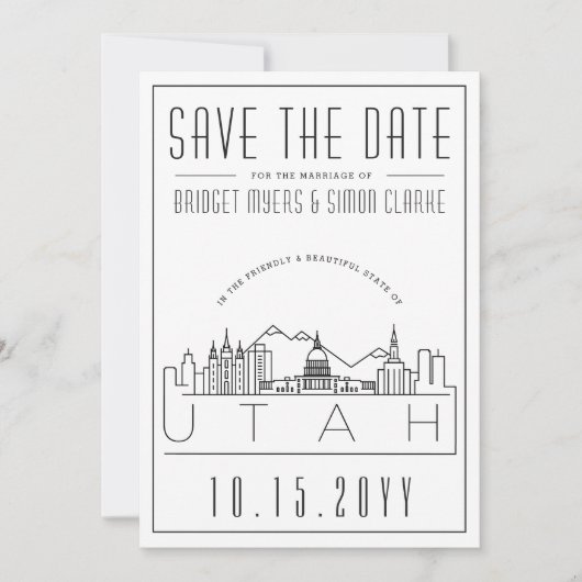 Utah Trouwdag Stijlvolle Silhouet Datum Op te Slaa Kaart (Voorkant)