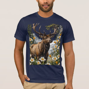 Utahn Elk omgeven door Sego Lily Flowers T-shirt