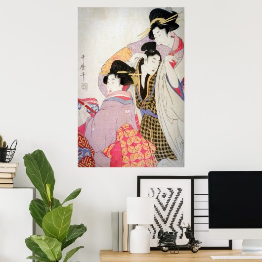 Utamaro Geishas met Tipsy Client Poster (Thuiskantoor)