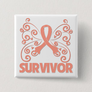 Uteriene kanker Survivor Butterfly Vierkante Button 5,1 Cm