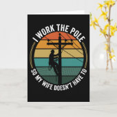 Utility Lineman Retro Sunset, I Work The Pole Work Kaart (Gele Bloem)