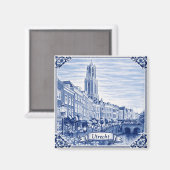 Utrecht canal houses Delft Blue style magnet (Recto/Verso)