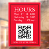 Uur Open Teken, QR-code, Witte Tekst op Rood Raamsticker (Vel 2)