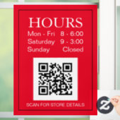 Uur Open Teken, QR-code, Witte Tekst op Rood Raamsticker (Huis)