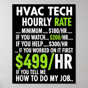 Uurloon Hvac-technicus Grappig Werk Voor Mannen Vr Poster