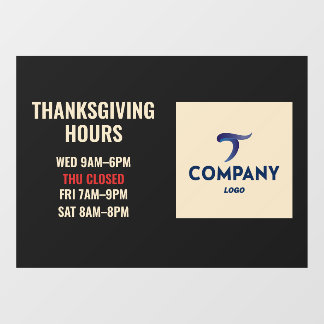 Uurregeling Thanksgiving Feestdagen Bedrijfslogo Raamsticker