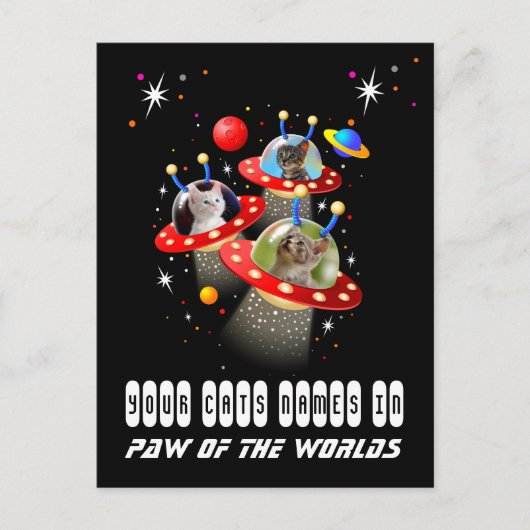 Uw 3 katten in een Alien Spaceship UFO Sci Fi Scen Briefkaart (Voorkant)