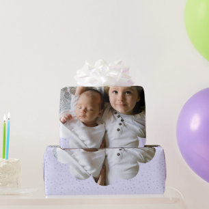 Uw aangepaste foto in bloem paarse ster achtergron cadeaupapier