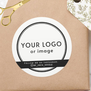 Uw aangepaste logo en social media-informatie ronde sticker