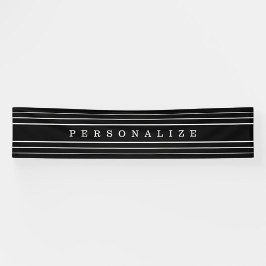 Uw aangepaste tekst en moderne strepen | Zwart-wit Spandoek (Horizontaal)