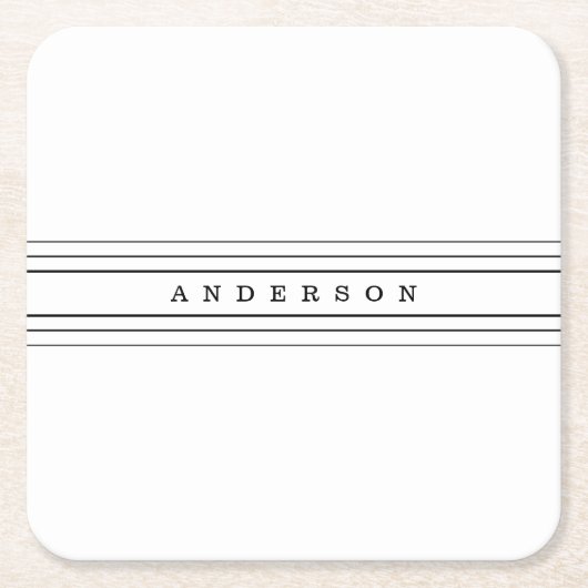 Uw aangepaste tekst en moderne strepen | Zwart-wit Vierkante Kartonnen Onderzetter (Voorkant)