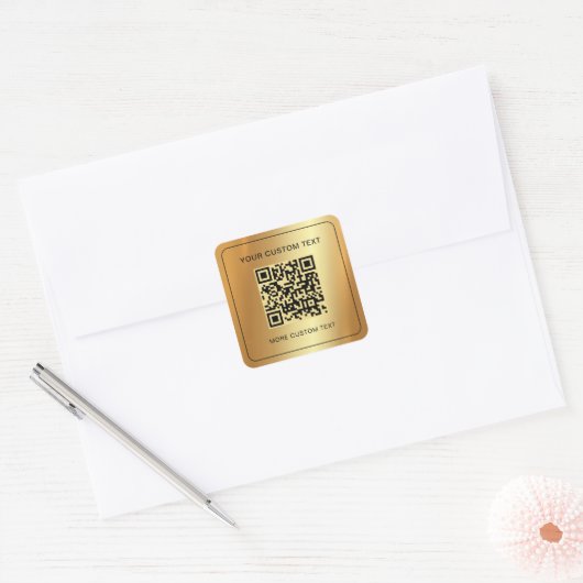 Uw aangepaste tekst Faux Gold scanbare QR-code Vierkante Sticker (Envelop)
