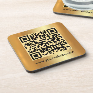 Uw aangepaste tekst QR-code Gold Square Sjabloon Bier Onderzetter