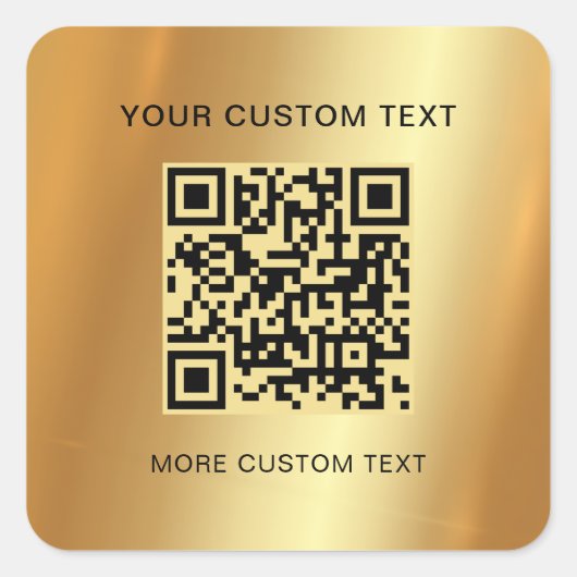 Uw aangepaste tekst scanbare QR-code Glamour Gold Vierkante Sticker (Voorkant)