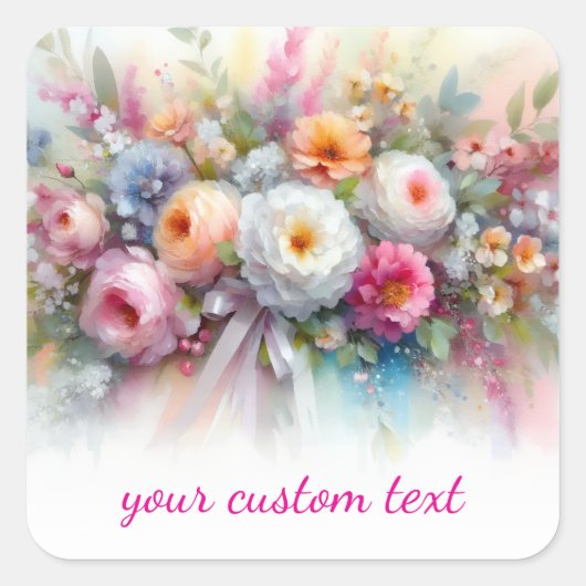 Uw aangepaste tekst waterverf bloemensjabloon vierkante sticker (Voorkant)