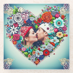 Uw Afbeelding toevoegen   Floral Heart Lijst Glazen Onderzetter