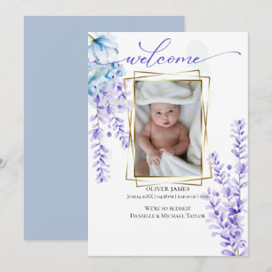 Uw Baby foto Waterverf Lavender - Dusty Blue Kaart