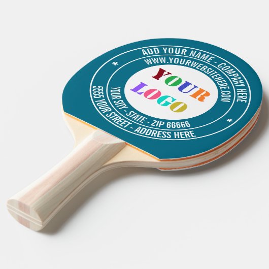 Uw bedrijf Logo en aangepaste tekst Ping Pong Padd Tafeltennisbatje (Voorkant Gekanteld)