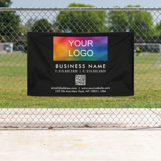 Uw bedrijf Logo QR Code Modern Elegant Zwart Spandoek (Insitu)