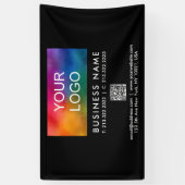 Uw bedrijf Logo QR Code Modern Elegant Zwart Spandoek (Verticaal)