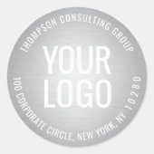 Uw bedrijf Logo Silver Faux Folie retouradres Ronde Sticker (Voorkant)