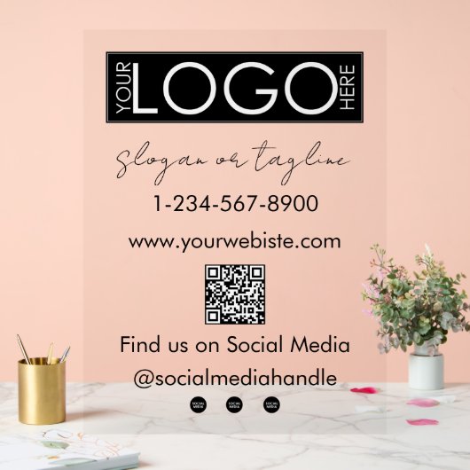 Uw bedrijf Logo Storefront QR Code Social Media Acryl Bord (Huwelijk)